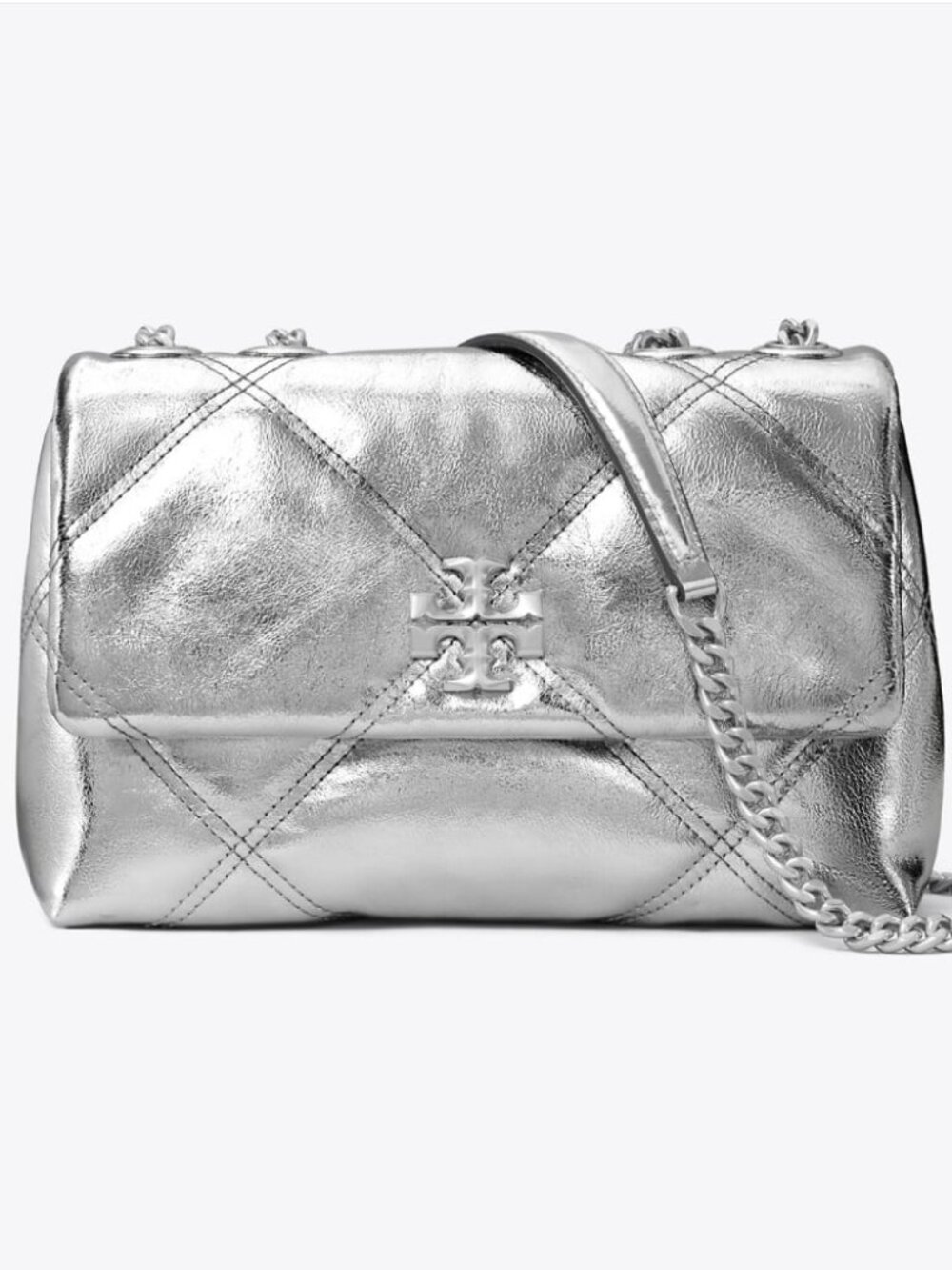 TORY BURCH Small Kira Diamond Quilt Metallic Leather Convertible Shoulder Bag